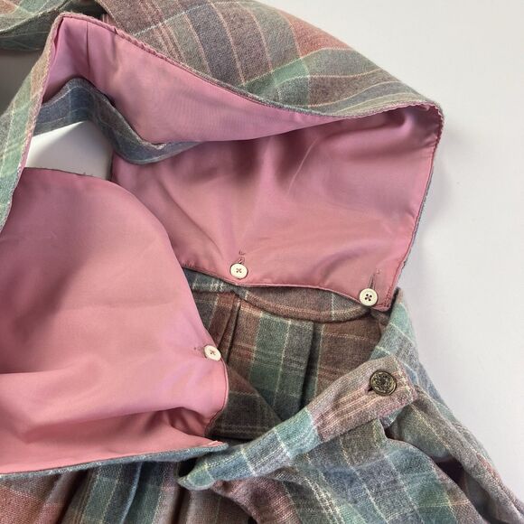 Vintage Plaid Pinafore Pleated Wool Dress L Handmade Removable Bib Cottagecore - Picture 4 of 10